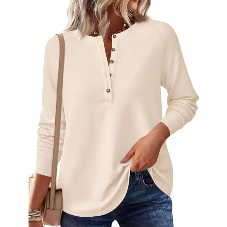 Waffle Knit Henley Long Sleeve T-Shirt Apparel and Accessories