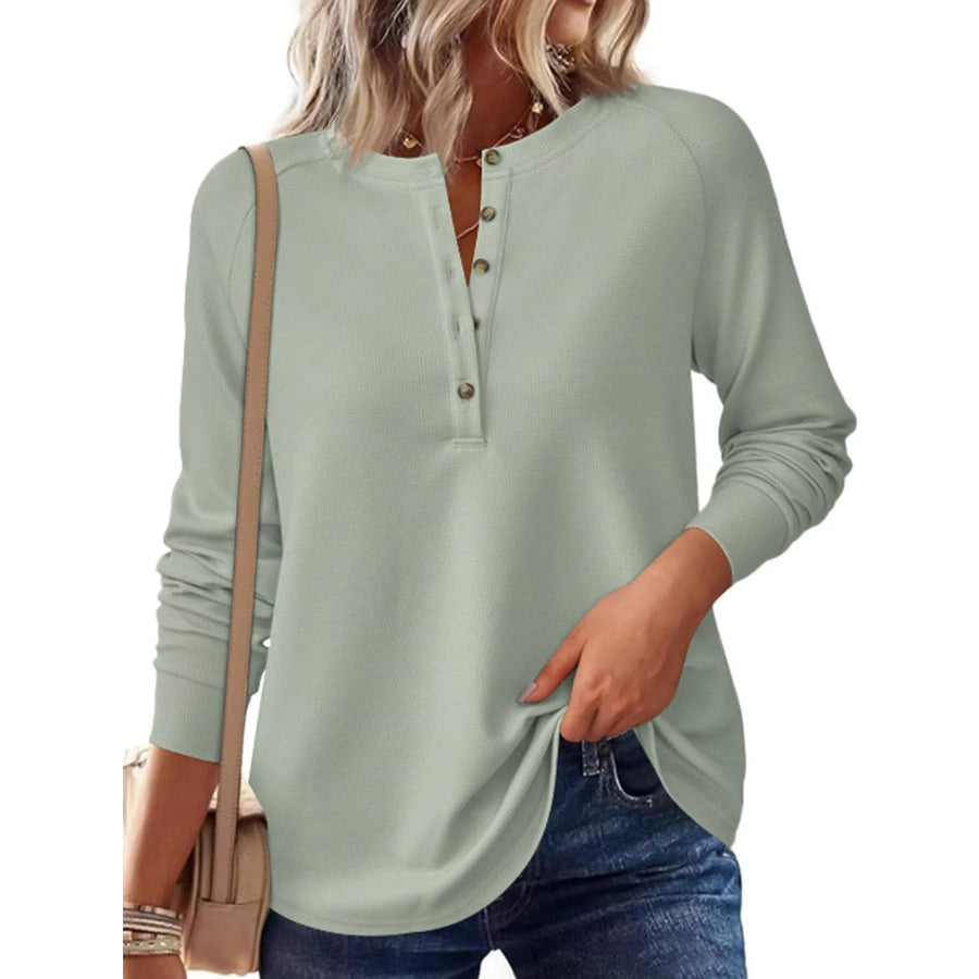 Waffle Knit Henley Long Sleeve T-Shirt Apparel and Accessories