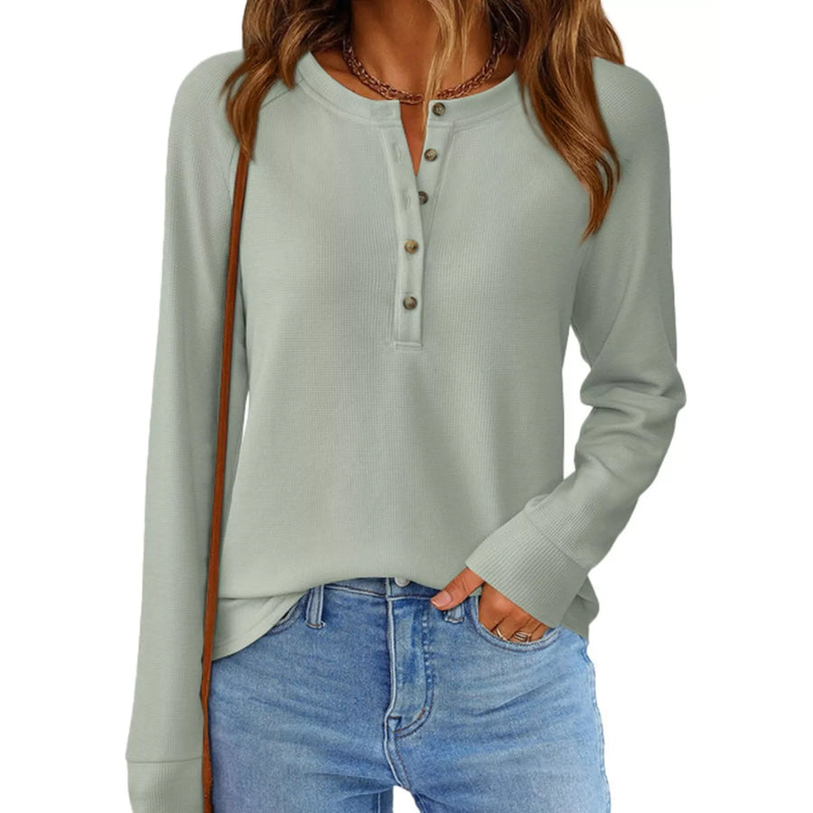 Waffle Knit Henley Long Sleeve T-Shirt Apparel and Accessories