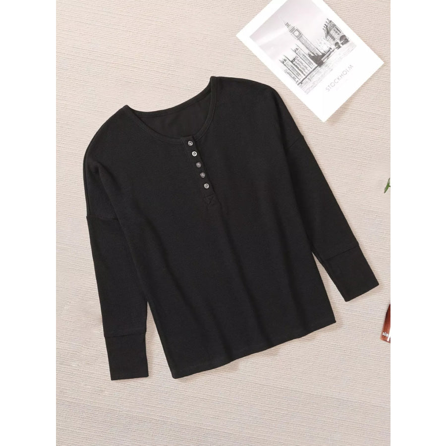 Waffle Knit Henley Top Apparel and Accessories
