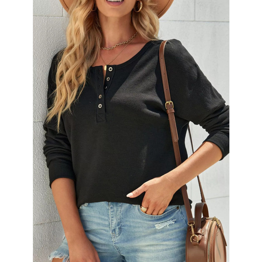 Waffle Knit Henley Top Apparel and Accessories