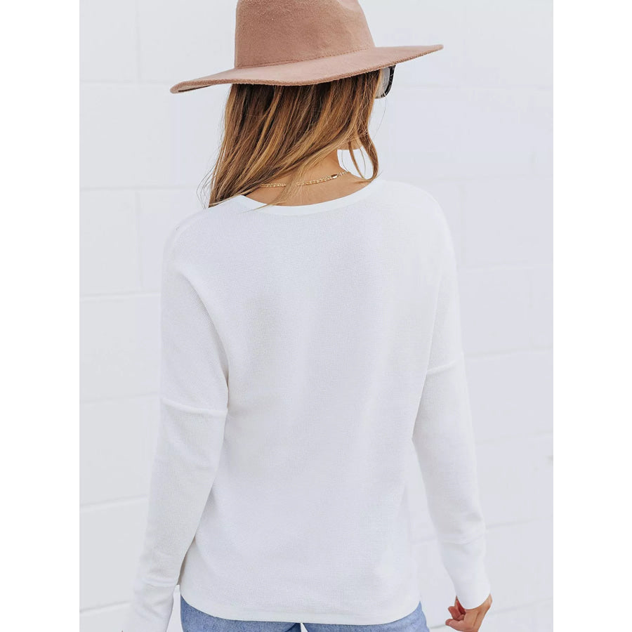 Waffle Knit Henley Top Apparel and Accessories