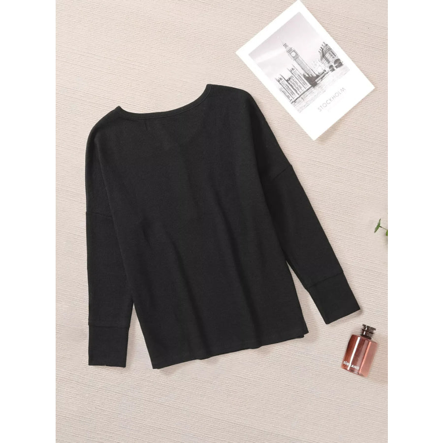 Waffle Knit Henley Top Apparel and Accessories