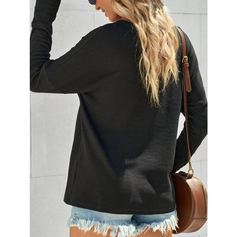 Waffle Knit Henley Top Apparel and Accessories