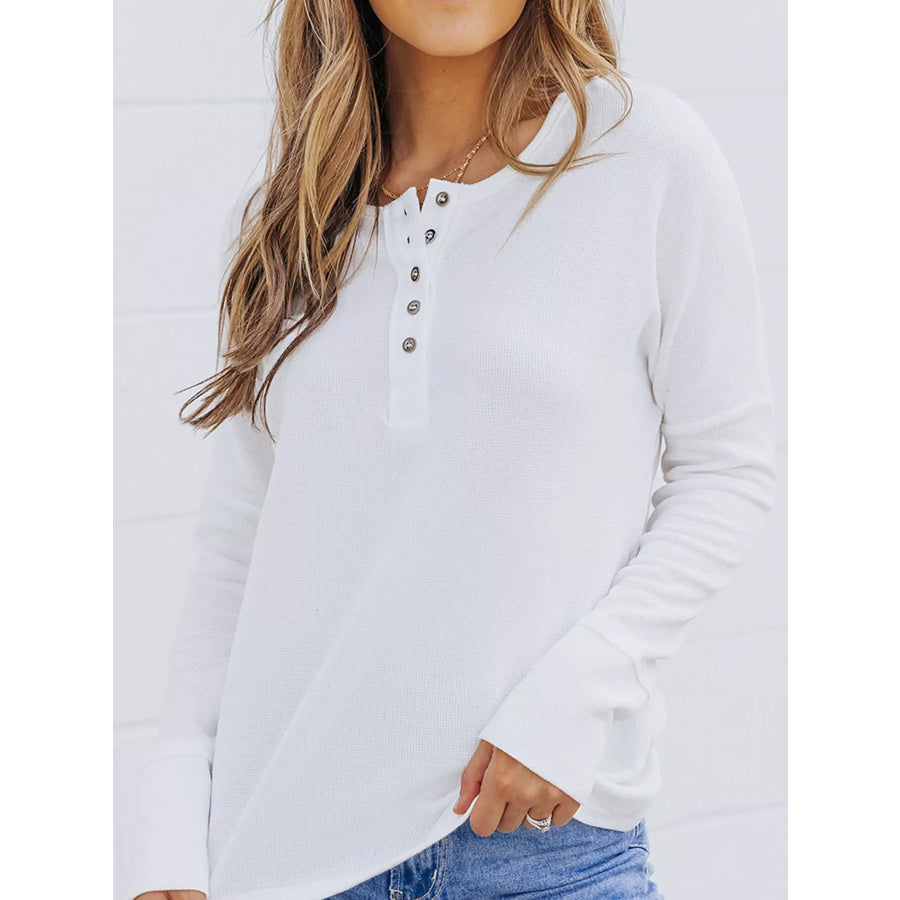 Waffle Knit Henley Top Apparel and Accessories