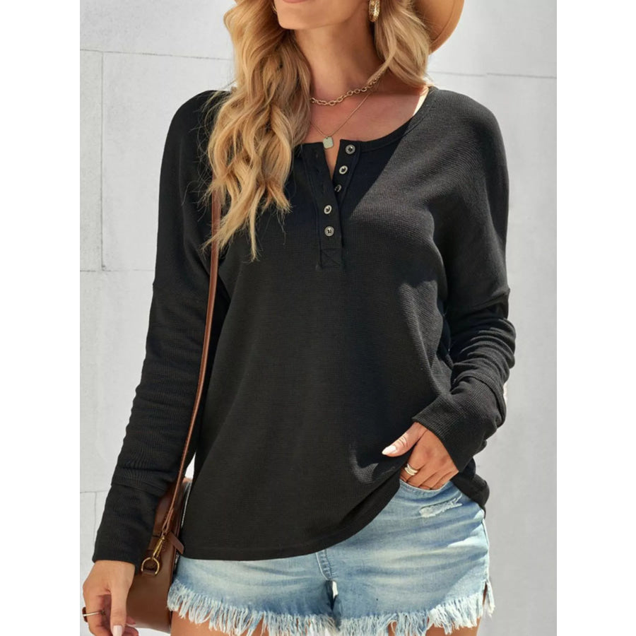Waffle Knit Henley Top Apparel and Accessories