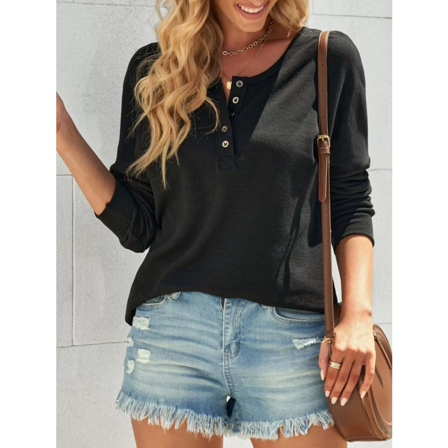 Waffle Knit Henley Top Apparel and Accessories