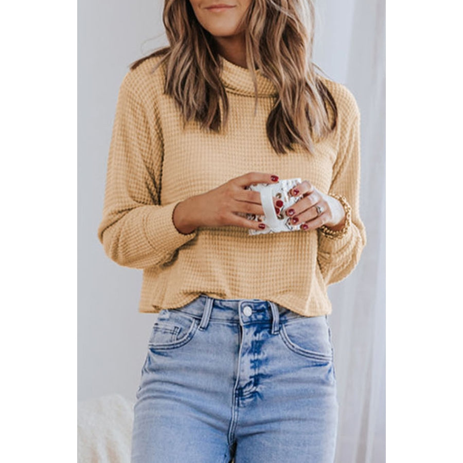 Waffle-Knit High Neck Top