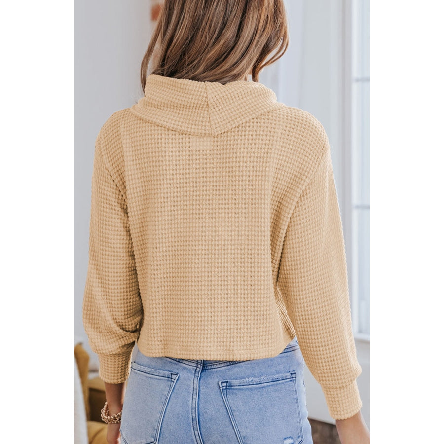 Waffle-Knit High Neck Top