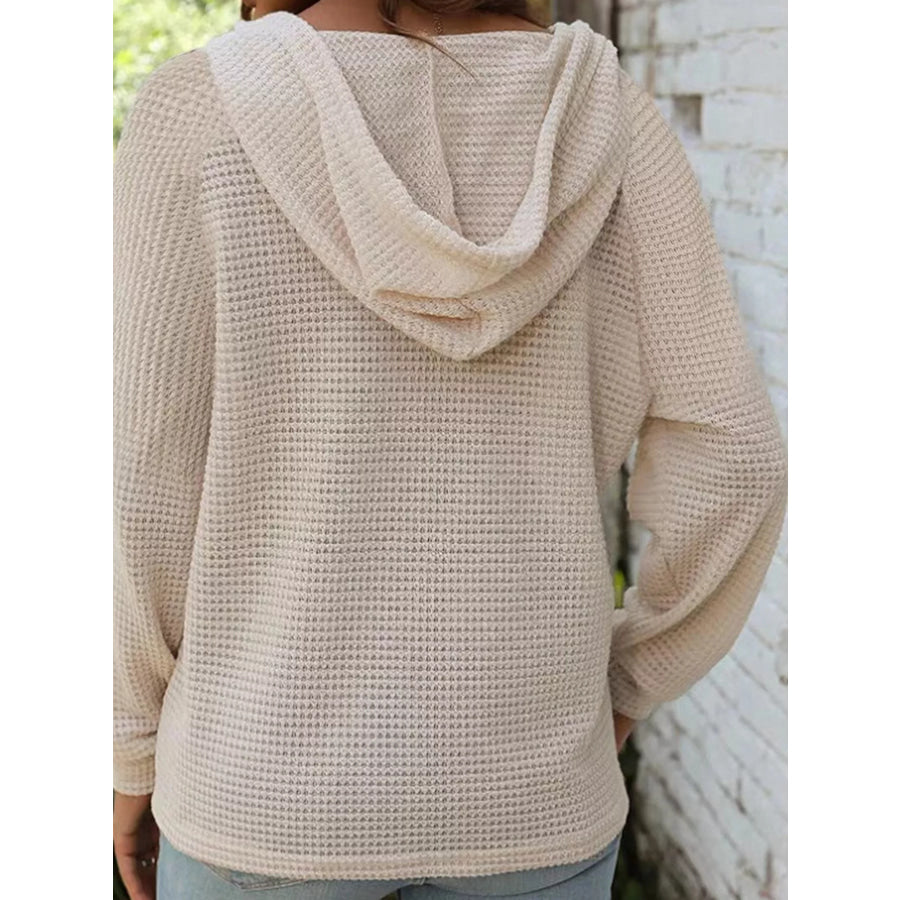 Waffle Knit Hooded Top with Drawstring Apparel and Accessories