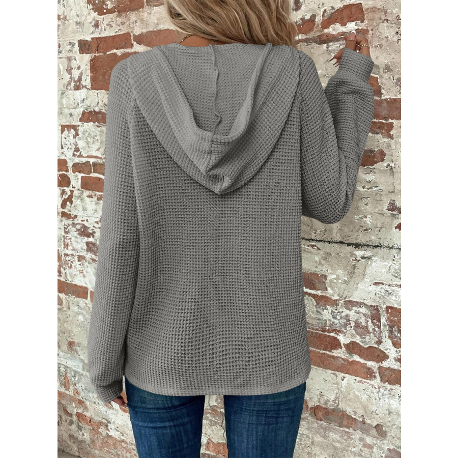 Waffle Knit Long Sleeve Drawstring Hooded Top Apparel and Accessories