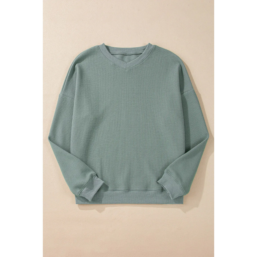 Waffle-Knit Long Sleeve Dropped Shoulder Top Apparel and Accessories