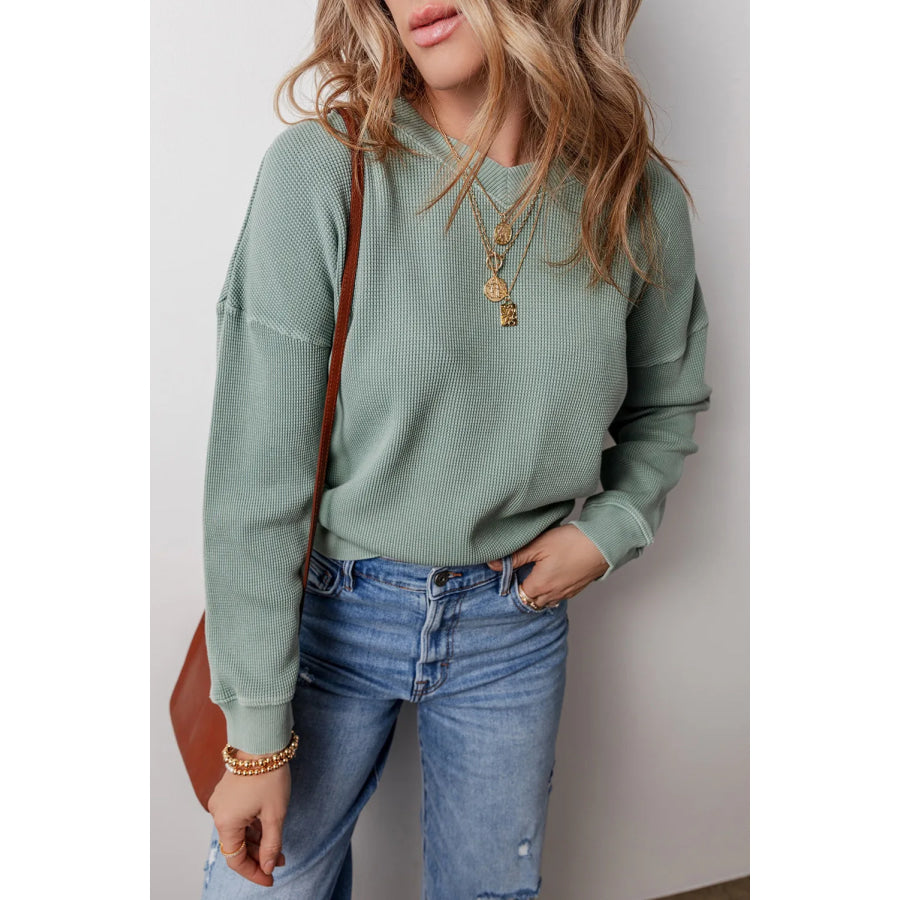 Waffle-Knit Long Sleeve Dropped Shoulder Top Apparel and Accessories