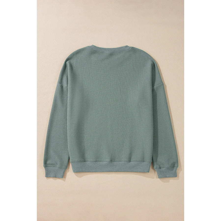 Waffle-Knit Long Sleeve Dropped Shoulder Top Apparel and Accessories