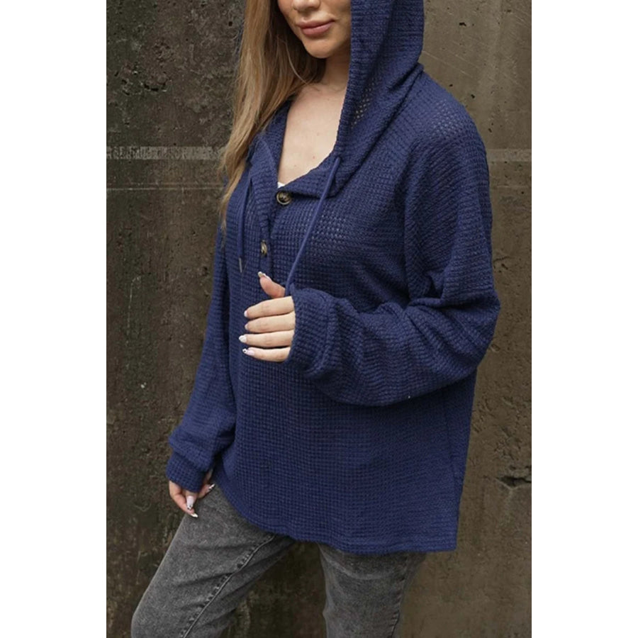 Waffle-Knit Long Sleeve Hooded T-Shirt Apparel and Accessories