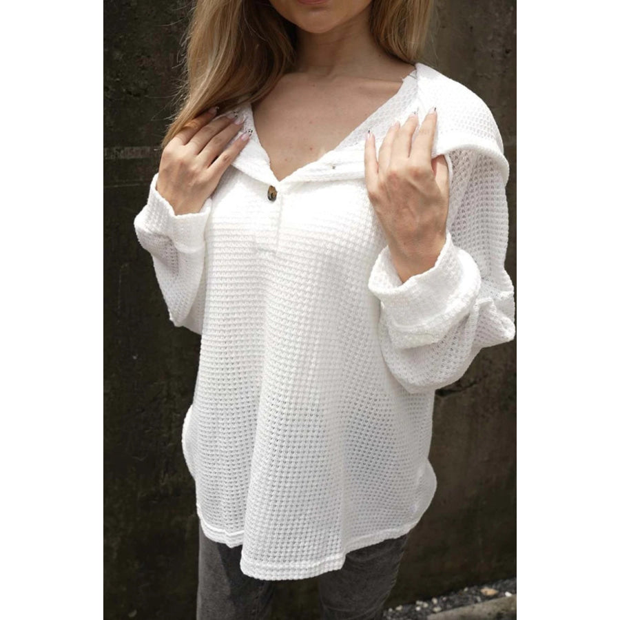 Waffle-Knit Long Sleeve Hooded T-Shirt Apparel and Accessories
