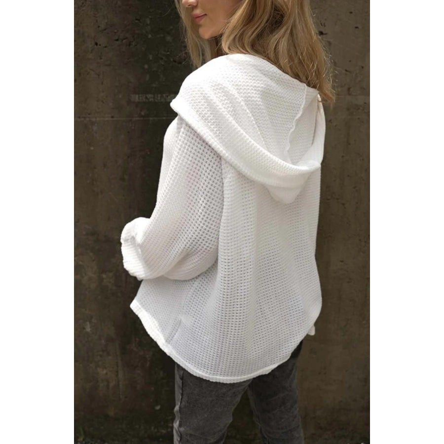 Waffle-Knit Long Sleeve Hooded T-Shirt Apparel and Accessories