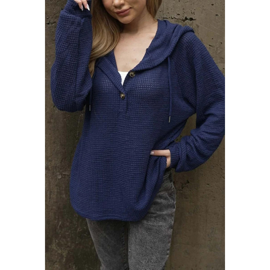 Waffle-Knit Long Sleeve Hooded T-Shirt Apparel and Accessories