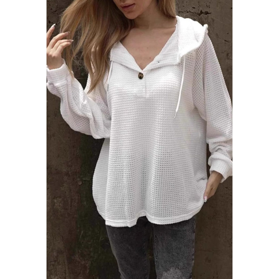 Waffle-Knit Long Sleeve Hooded T-Shirt White / S Apparel and Accessories