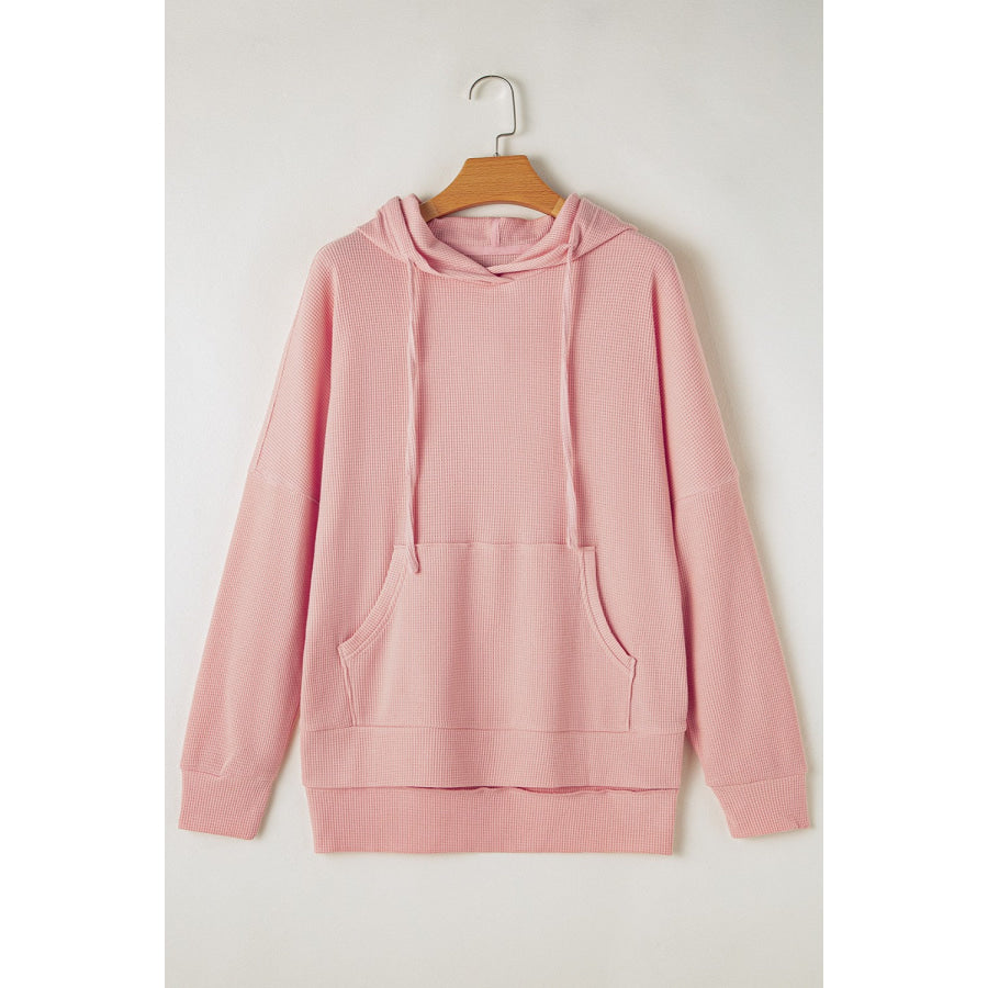 Waffle-Knit Long Sleeve Hoodie Apparel and Accessories