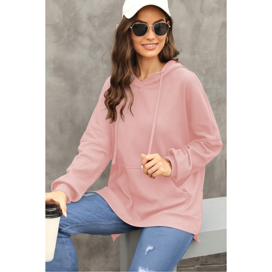 Waffle-Knit Long Sleeve Hoodie Apparel and Accessories