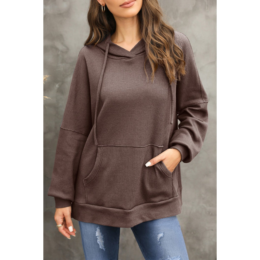 Waffle-Knit Long Sleeve Hoodie Brown / XL Apparel and Accessories