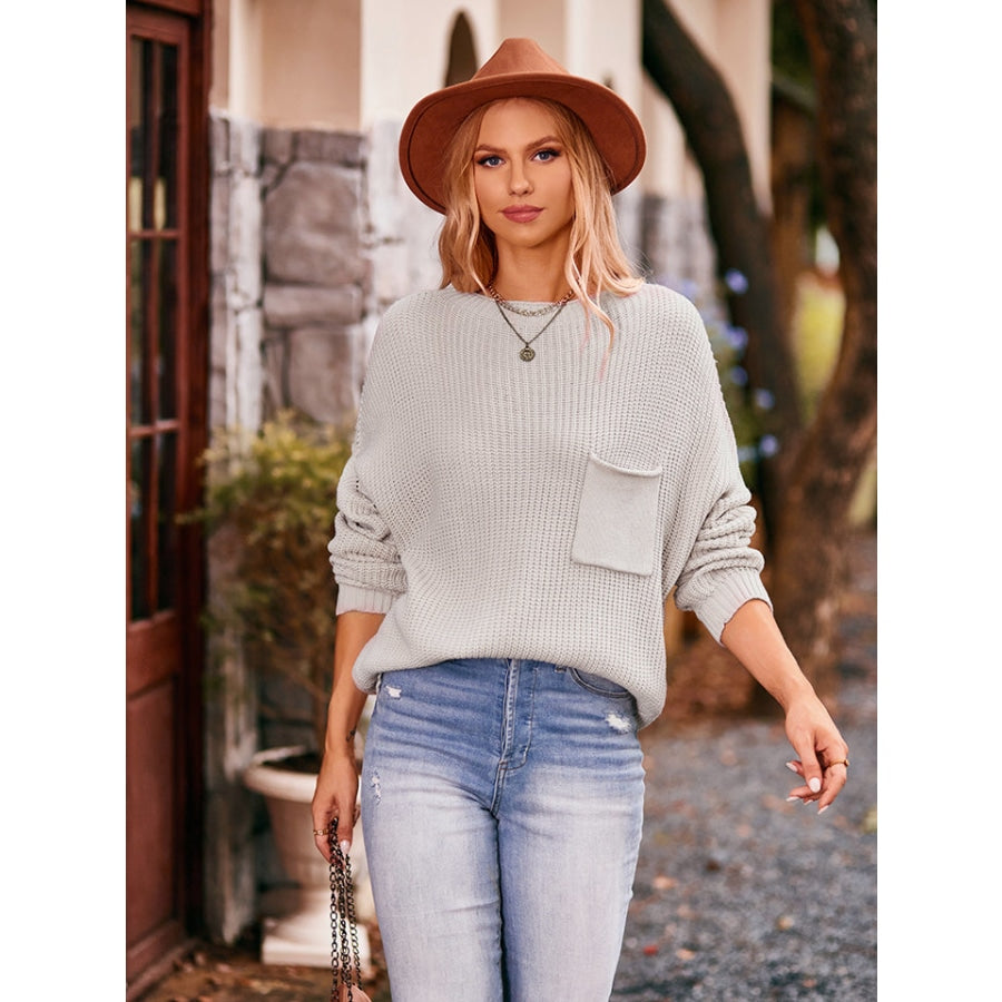 Waffle-Knit Long Sleeve Sweater