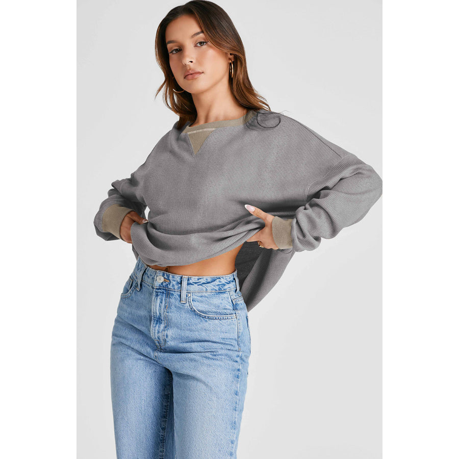 Waffle-Knit Long Sleeve Sweatshirt Apparel and Accessories