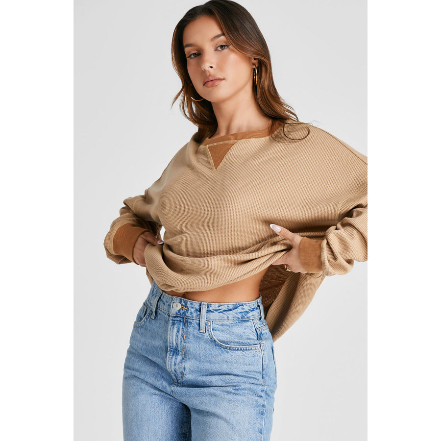 Waffle-Knit Long Sleeve Sweatshirt Apparel and Accessories