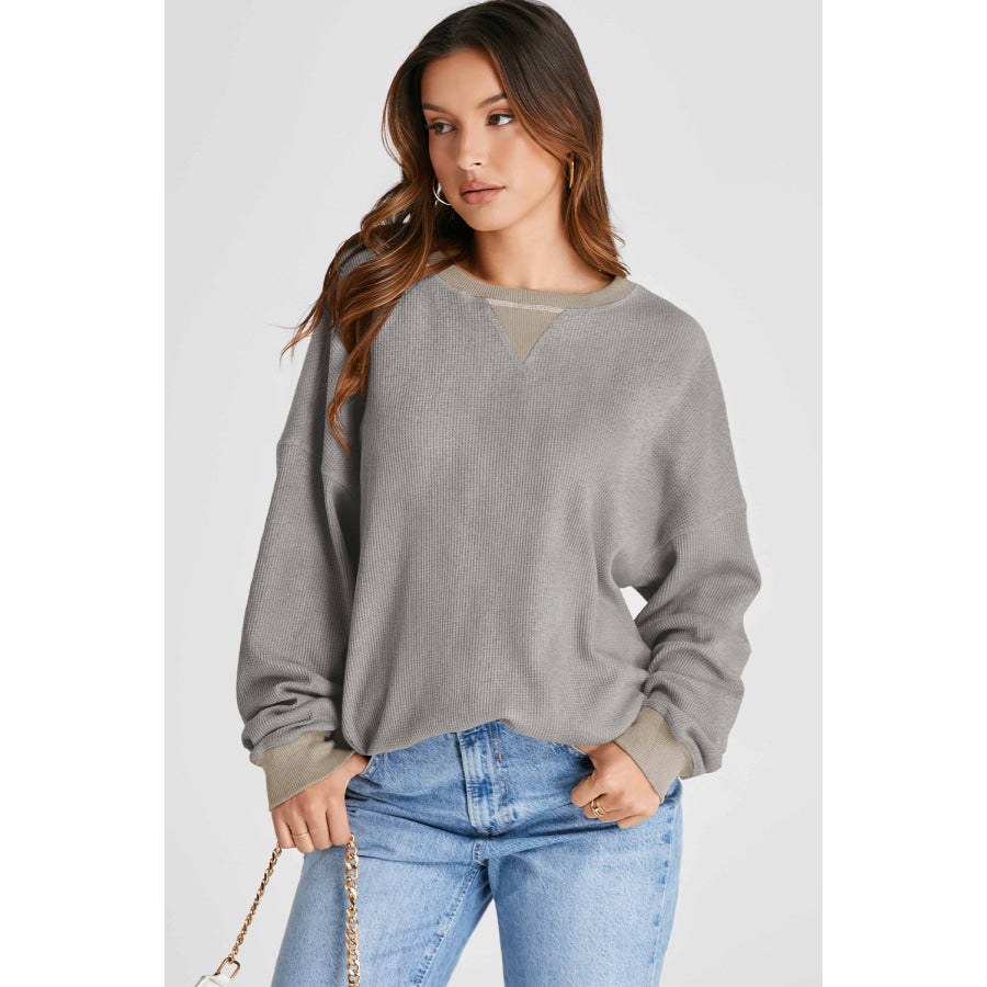 Waffle-Knit Long Sleeve Sweatshirt Apparel and Accessories