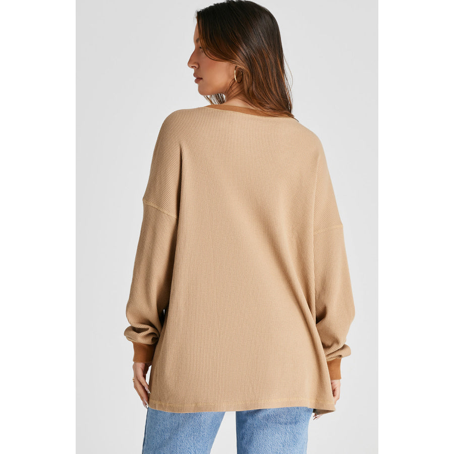 Waffle-Knit Long Sleeve Sweatshirt Apparel and Accessories