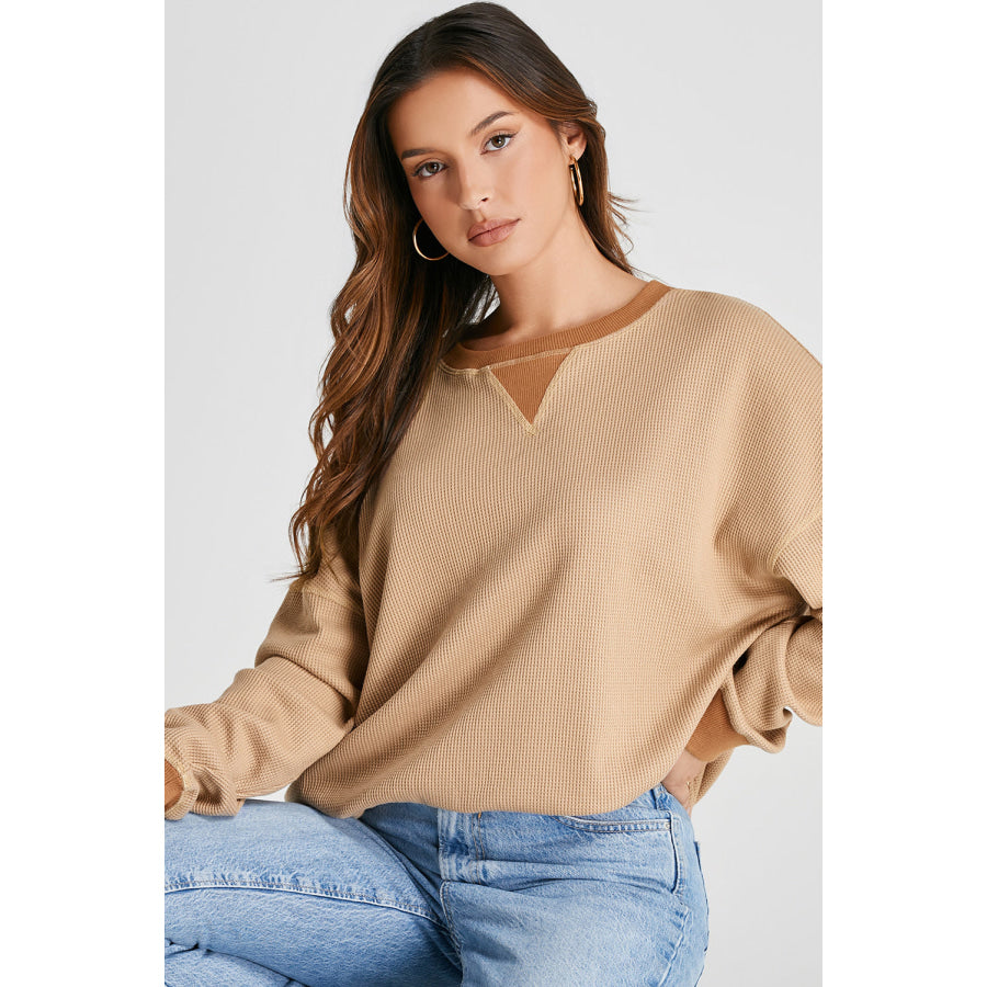 Waffle-Knit Long Sleeve Sweatshirt Apparel and Accessories