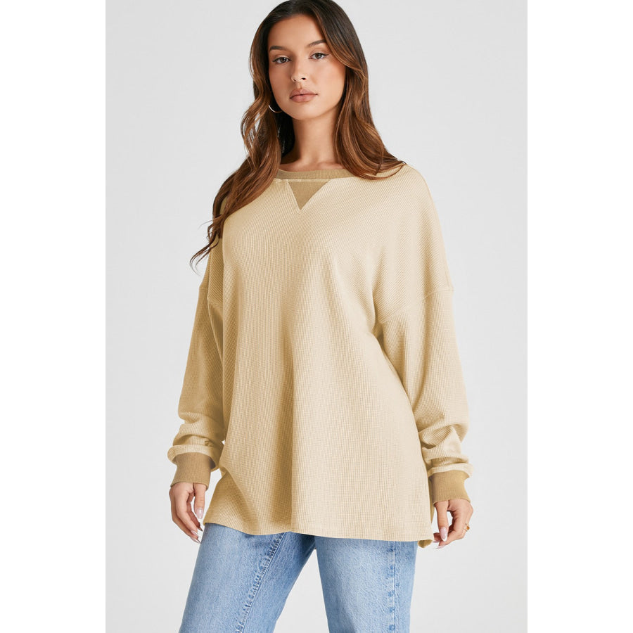 Waffle-Knit Long Sleeve Sweatshirt Dust Storm / M Apparel and Accessories