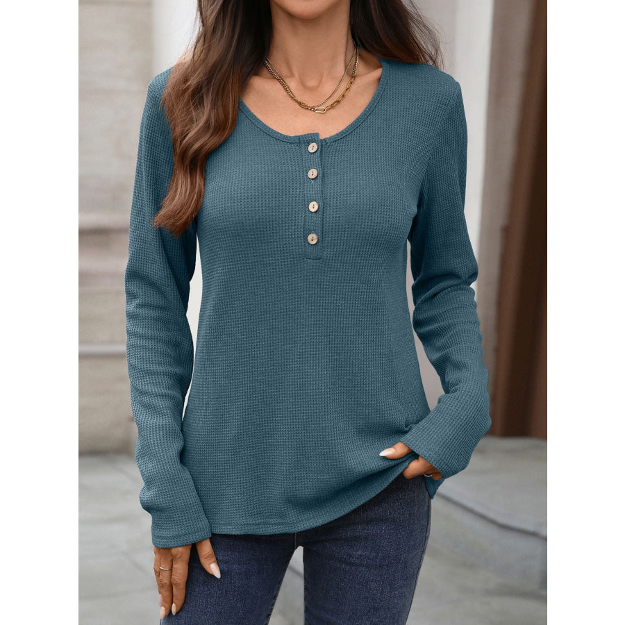Waffle Knit Long Sleeve T-Shirt Apparel and Accessories