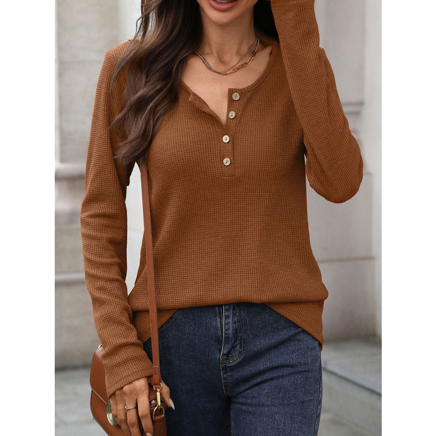 Waffle Knit Long Sleeve T-Shirt Apparel and Accessories