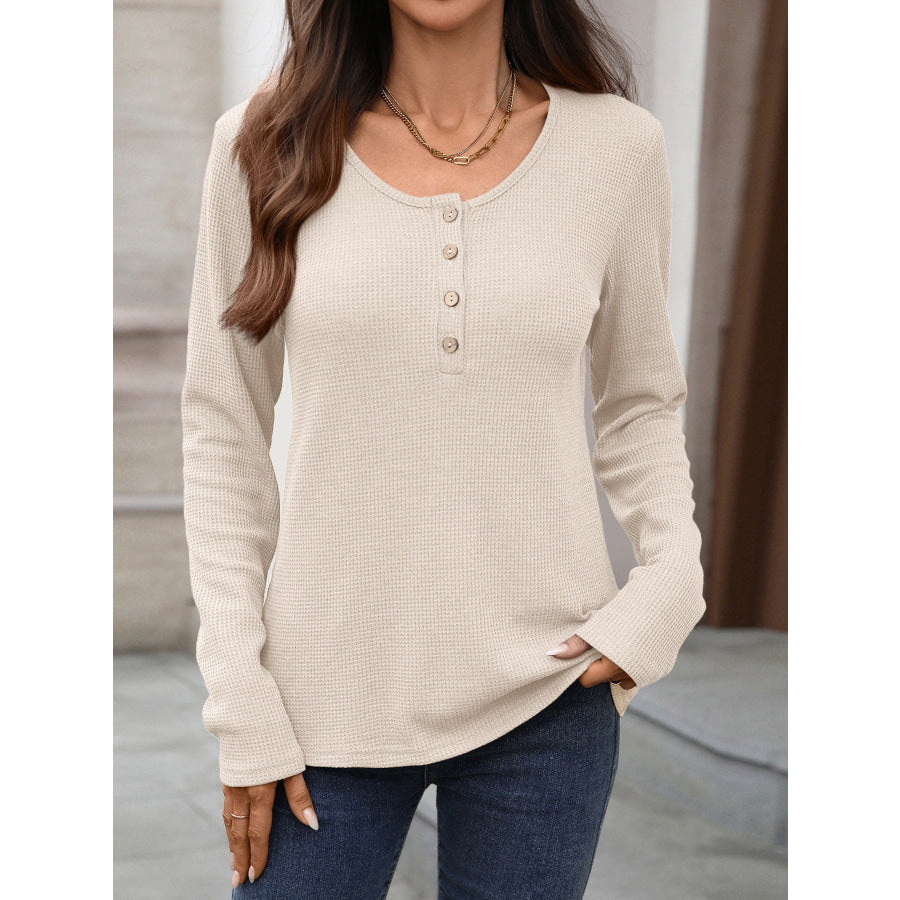 Waffle Knit Long Sleeve T-Shirt Apparel and Accessories
