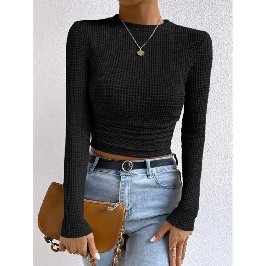 Waffle Knit Long Sleeve T-Shirt Black / S Apparel and Accessories