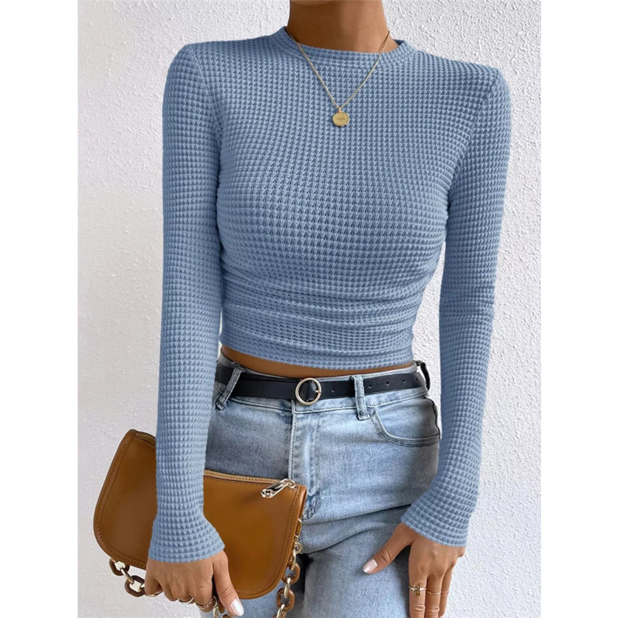 Waffle Knit Long Sleeve T-Shirt Light Blue / S Apparel and Accessories