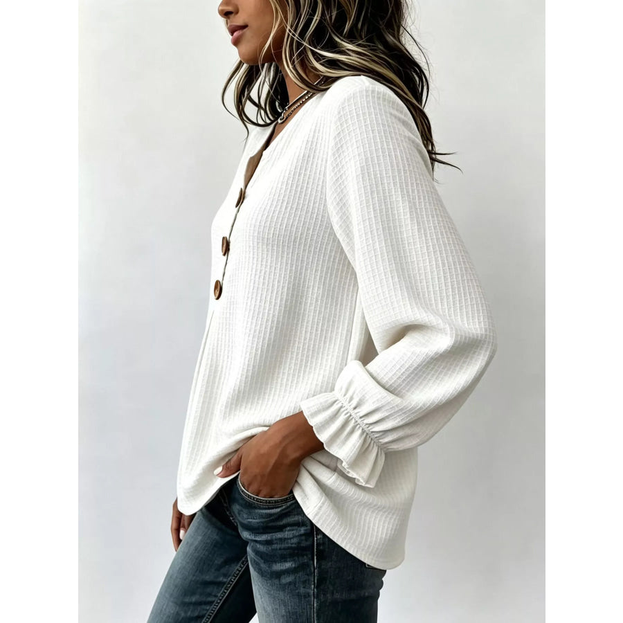Waffle Knit Long Sleeve Top Apparel and Accessories
