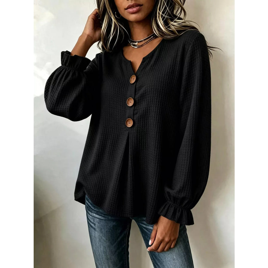 Waffle Knit Long Sleeve Top Apparel and Accessories