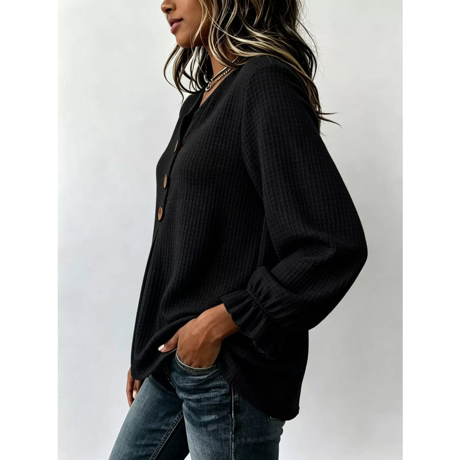 Waffle Knit Long Sleeve Top Apparel and Accessories