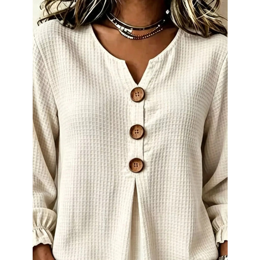 Waffle Knit Long Sleeve Top Apparel and Accessories
