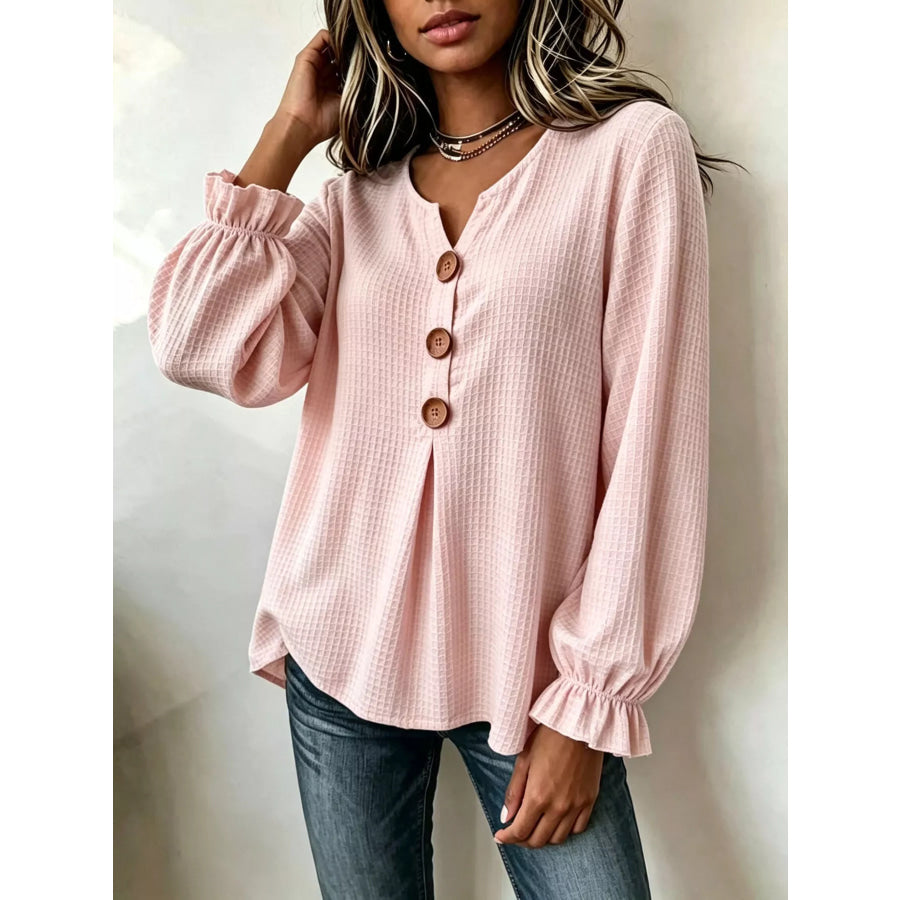 Waffle Knit Long Sleeve Top Apparel and Accessories