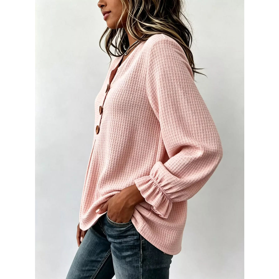 Waffle Knit Long Sleeve Top Apparel and Accessories