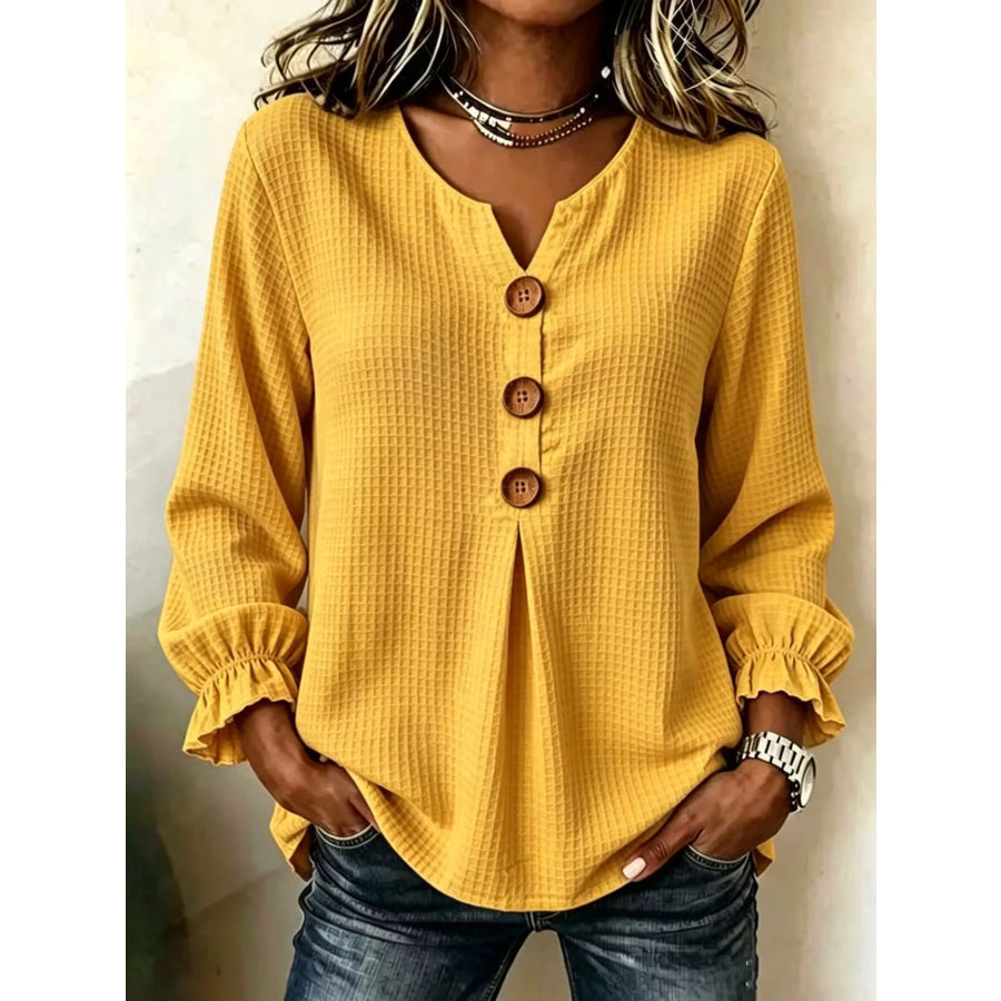 Waffle Knit Long Sleeve Top Apparel and Accessories