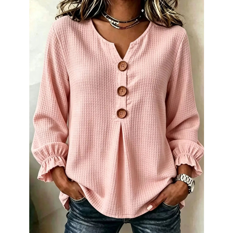 Waffle Knit Long Sleeve Top Blush Pink / S Apparel and Accessories