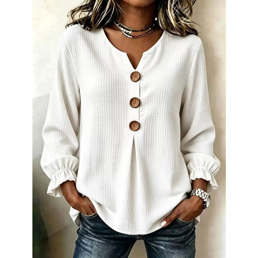 Waffle Knit Long Sleeve Top White / S Apparel and Accessories