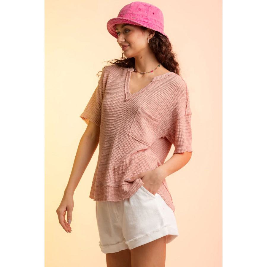 Waffle - Knit Notched Half Sleeve T - Shirt Apparel and Accessories