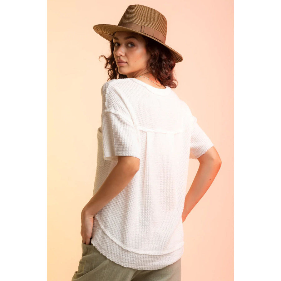 Waffle - Knit Notched Half Sleeve T - Shirt Apparel and Accessories