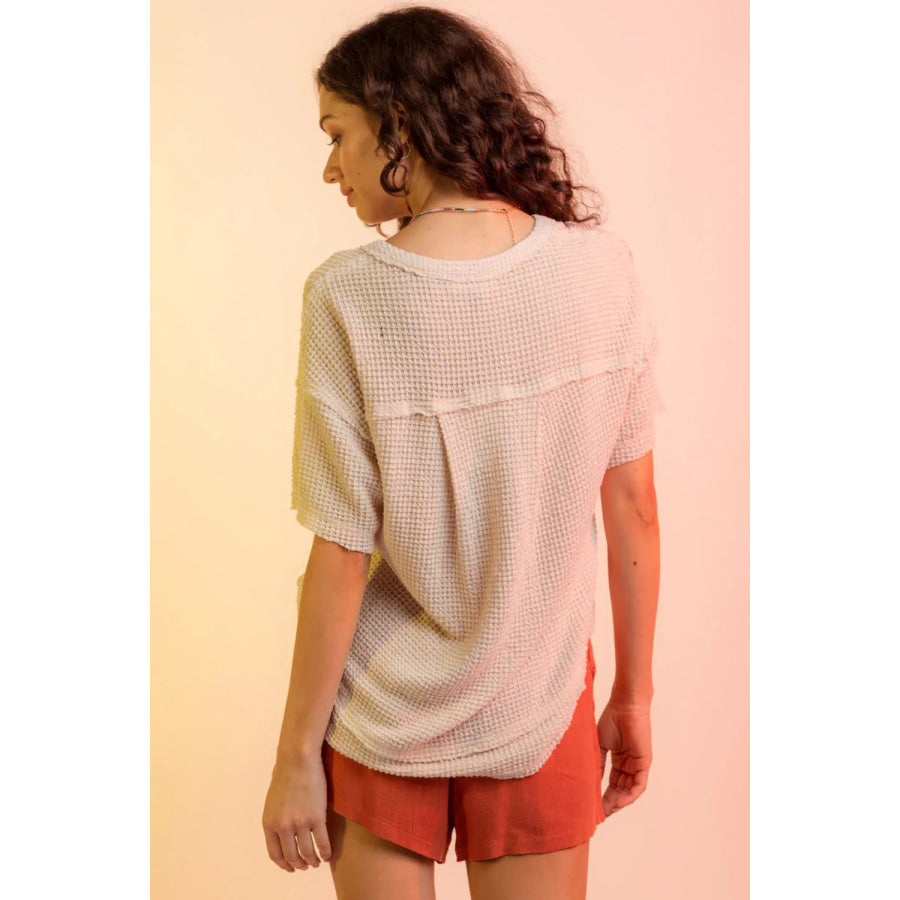 Waffle - Knit Notched Half Sleeve T - Shirt Apparel and Accessories